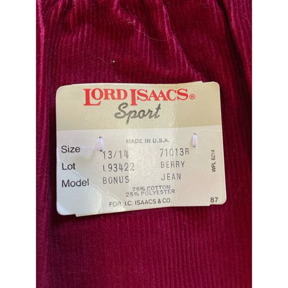 80's (1987) Vintage New with Tags, Lord Isaacs Sport Corduroy, Sz 13/14 - Picture 5 of 7